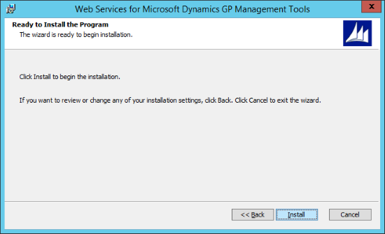 Web Services for Microsoft Dynamics GP GP Management Tools - Ready to Install the Program
