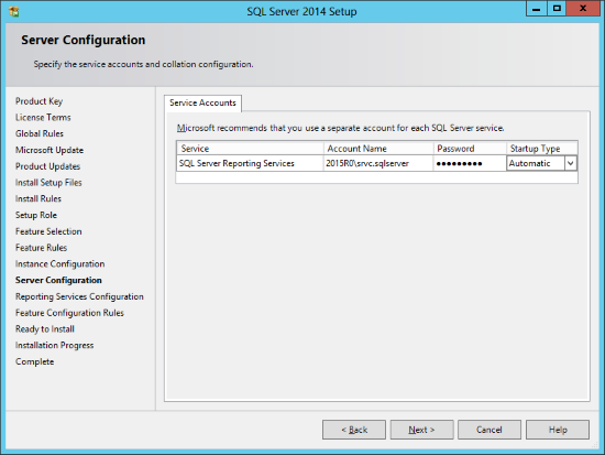 SQL Server 2014 Setup - Server Configuration