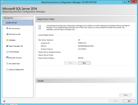 Reporting Services Configuration Manager - Report Server Status