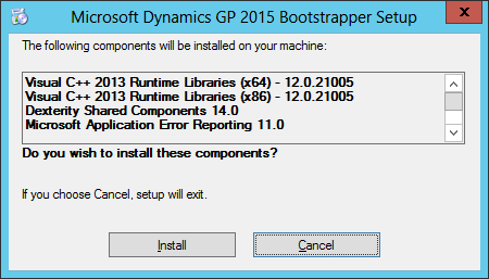Microsoft Dynamics GP 2015 Bootstrapper Setup