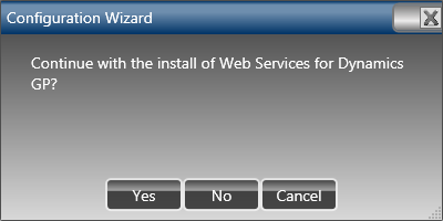Configuration Wizard: Continue with the install of Web Services for Dynamics GP