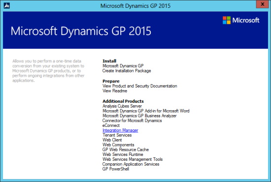 Microsoft Dynamics GP 2015 setup utility