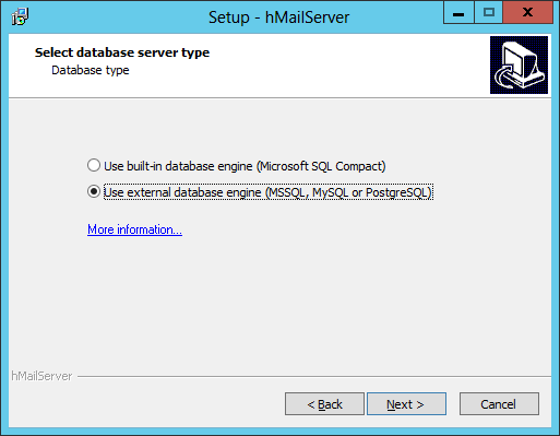 Setup - hMailServer: Select database server Owner