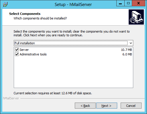 Setup - hMailServer: Select Components