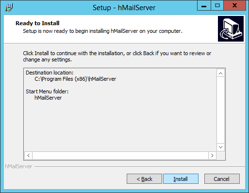 Setup - hMailServer: Ready to Install
