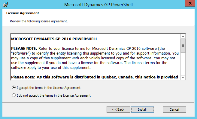 Microsoft Dynamics GP PowerShell: License Agreement