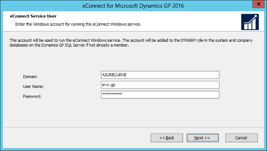 eConnect for Microsoft Dynamics GP 2016: eConnect Service User