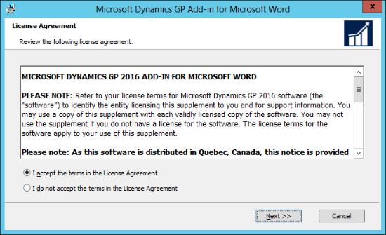 Microsoft Dynamics GP Add-in for Microsoft Word: License Agreement