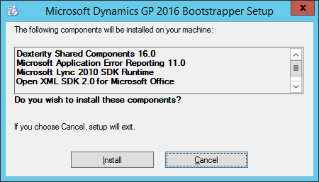 Microsoft Dynamics GP 2016 Bootstrapper Setup