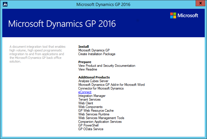 Microsoft Dynamics GP 2016 Setup Utility