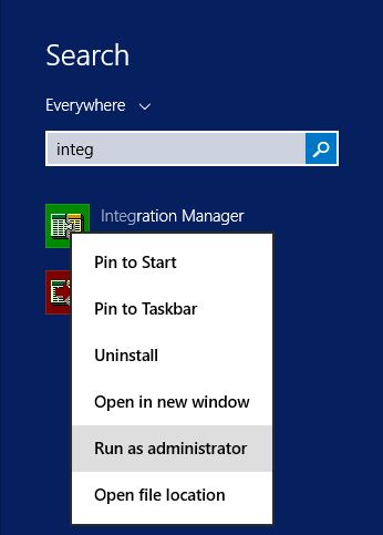 Integration Manager on the Start menu