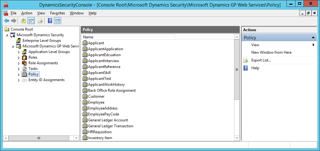 DynamicsSecurityConsole: Policies