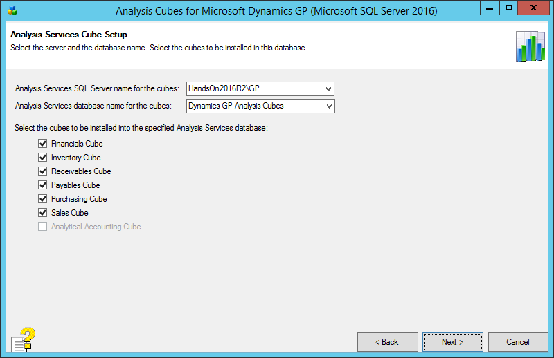Analysis Cubes for Microsoft Dynamics GP (Microsoft SQL Server 2016): Analysis Services Cube Setup