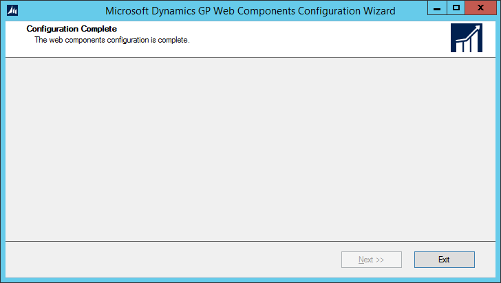 Microsoft Dynamics GP Web Components Configuration Wizard: Configuration Complete