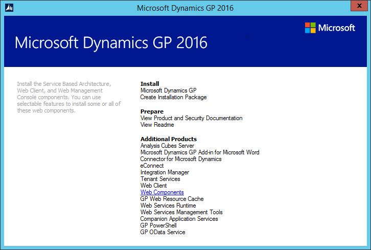 Microsoft Dynamics GP 2016 setup utility