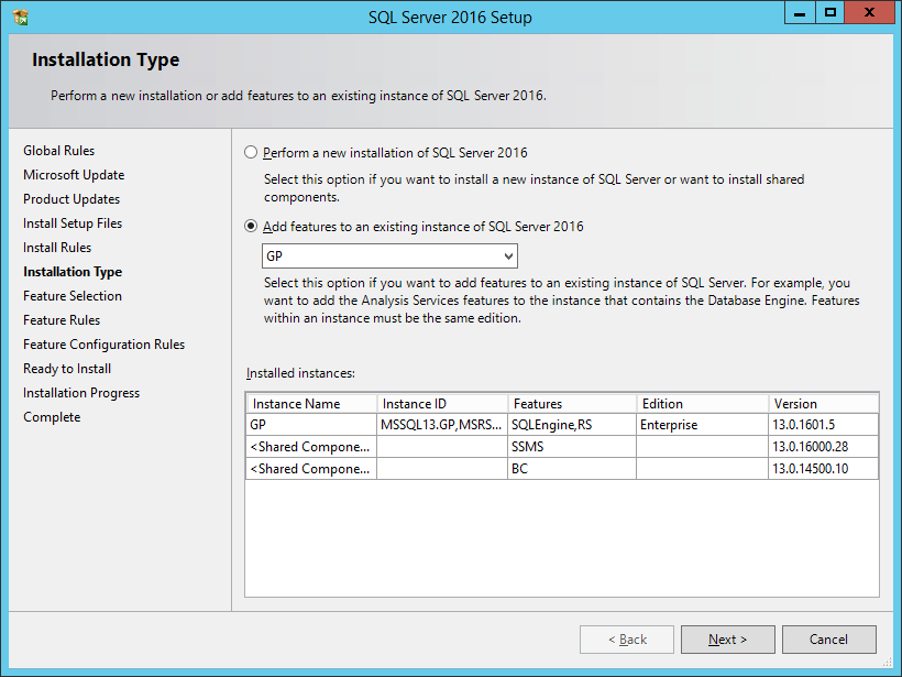 SQL Server 2016 Setup: Installation Type