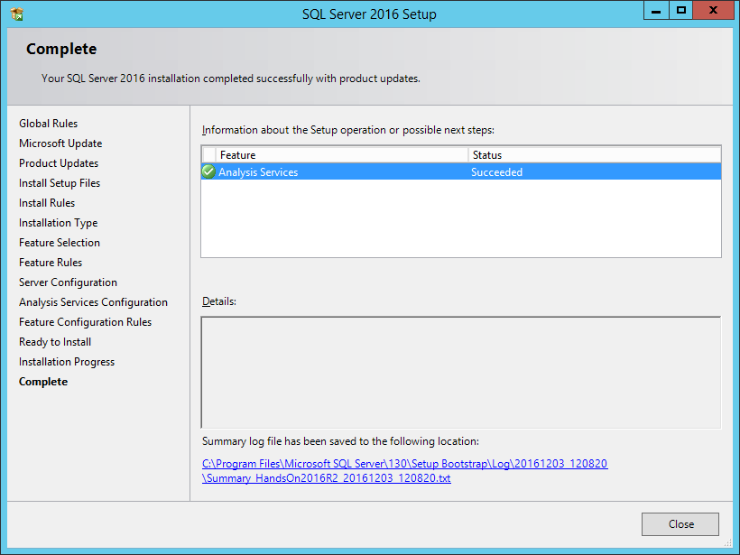 SQL Server 2016 Setup: Complete