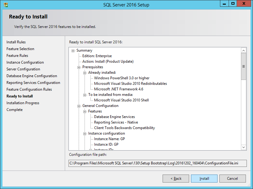 SQL Server 2016 Setup: Ready to Install