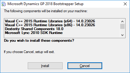 Microsoft Dynamics GP 2018 Bootstrapper Setup