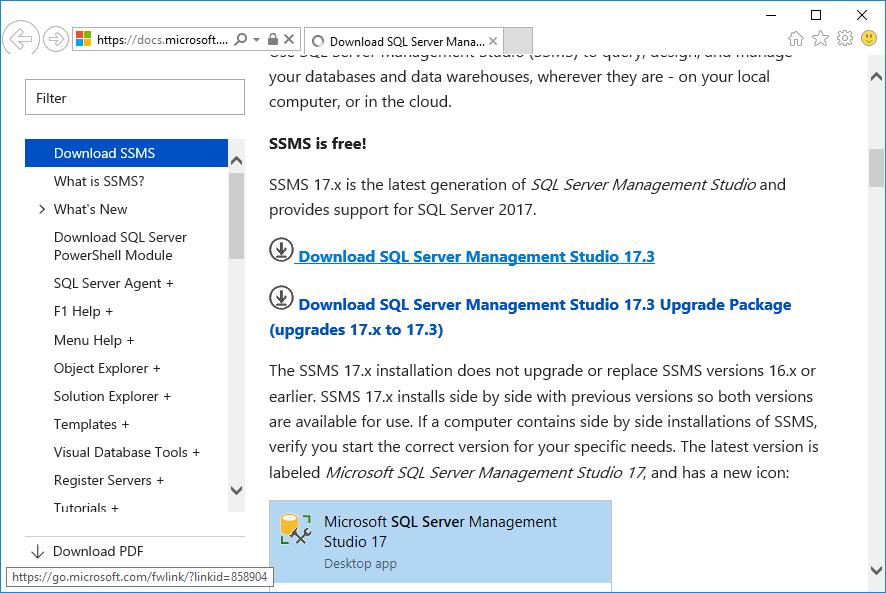 Download SQL Server Management Studio 17.3