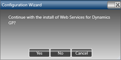 Continue with the install of Web Services for Microsoft Dynamics GP?