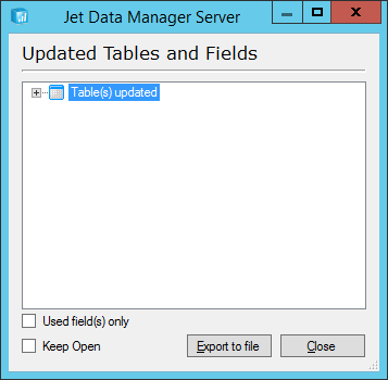 Jet Data Manager Server: Updated Tables and Fields