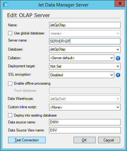 Jet Data Manager Server: Edit OLAP Server