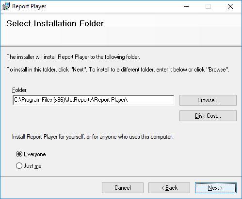 Report Player - Select Installation Folder