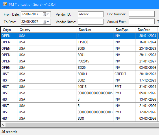 PM Transaction Search with Country Column