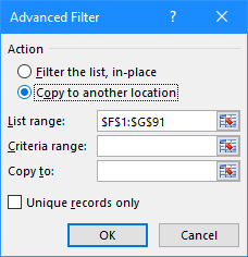 Advanced filter: Copy to another location