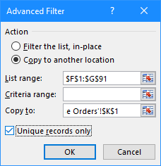 Advanced filter: unique records only