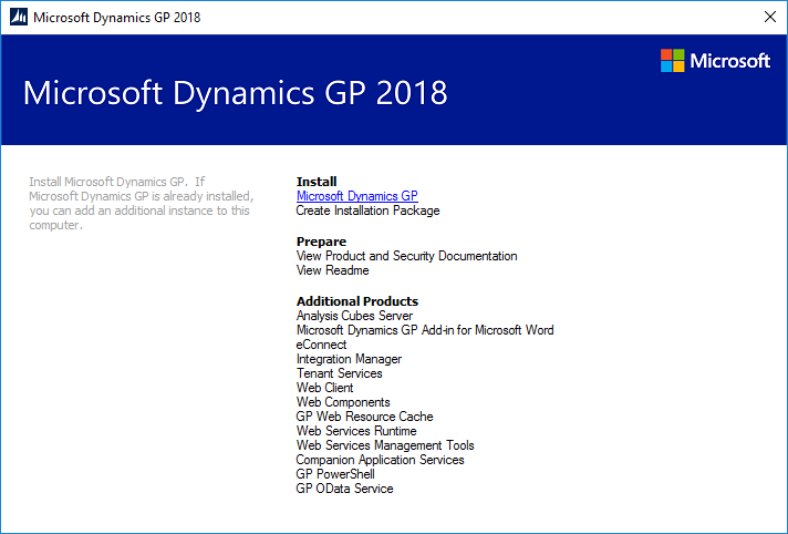 Microsoft Dynamics GP setup utility