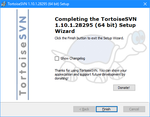 Completing the TortoiseSVN Setup Wizard