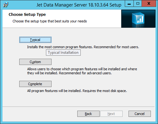Jet Data Manager Server Setup - Choose Setup Type