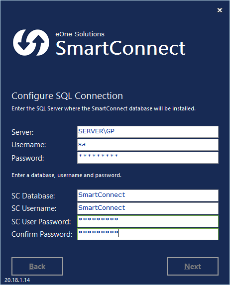 SmartConnect - Configure SQL Connection