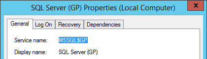 SQL Server (GP) Properties
