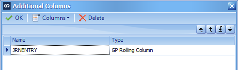 Additional columns window listing the new GP Rolling Column
