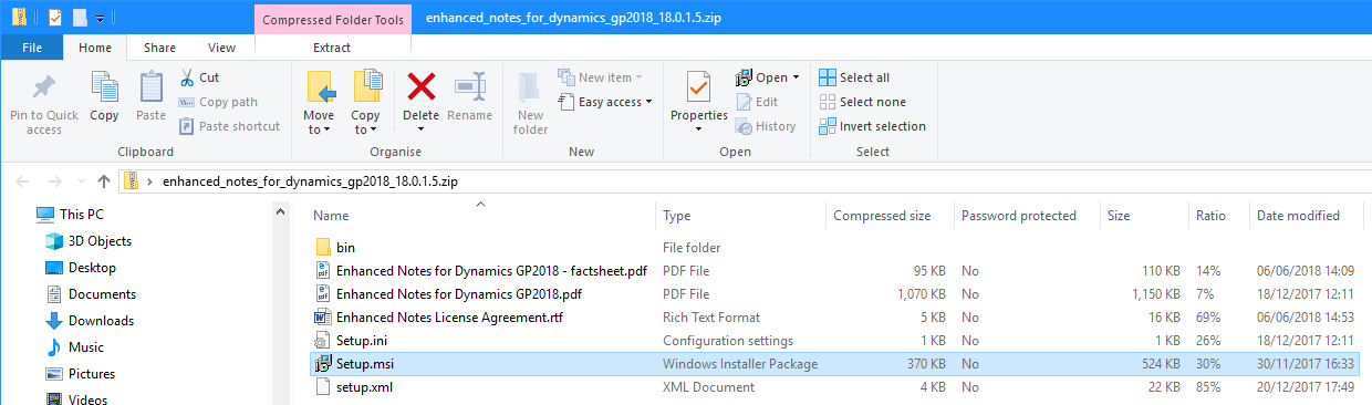 Contents of downloaded zip showing in Windows Explorer