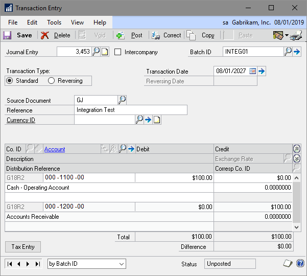 General Transaction Entry showing blank Currency ID field