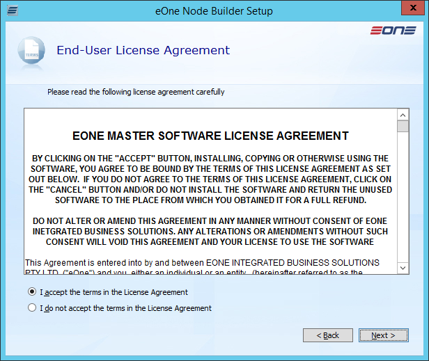 eOne Node Builder Setup: End-User License Agreement