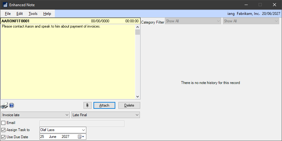 Create note and assign to a user