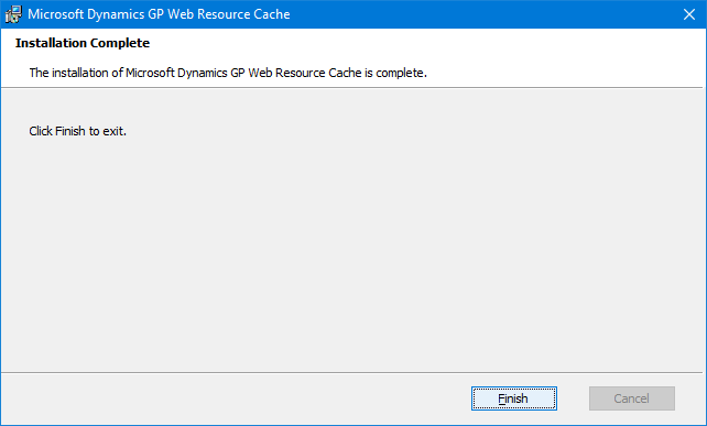 Microsoft Dynamics GP Web Resource Cache: Installation Complete