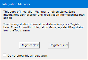 Integration Manager - registration required dialog