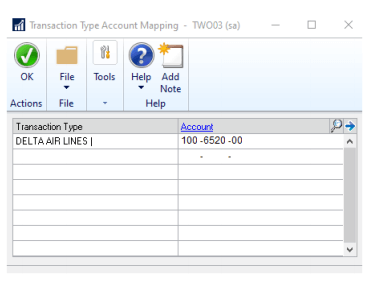 Transaction Type Account Mapping