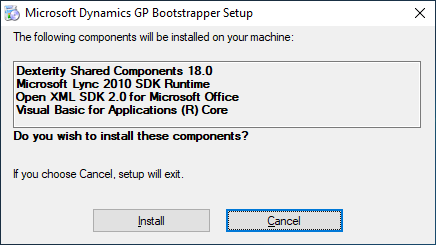 Microsoft Dynamics GP Bootstrapper Setup