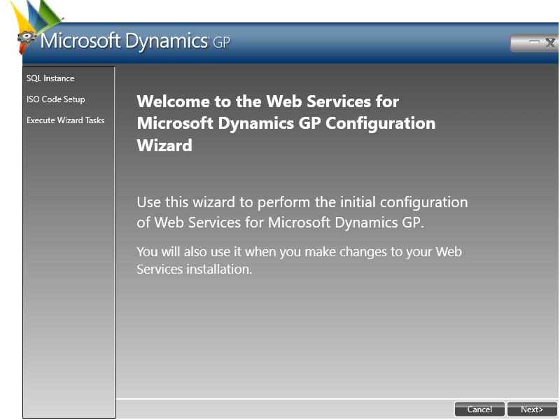 Welcome step of the web services configuration wizard