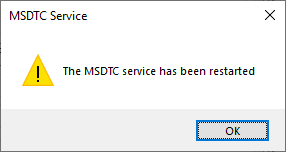 MSDTC restarted confirmation message