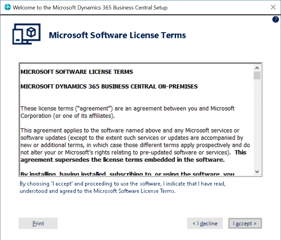 Welcome to the Microsoft Dynamics 365 Business Central Setup: Microsoft Software License Terms