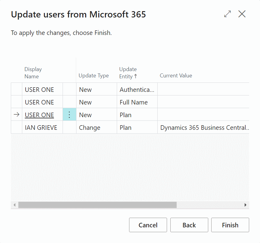 Update users from Microsoft 365 list of changes