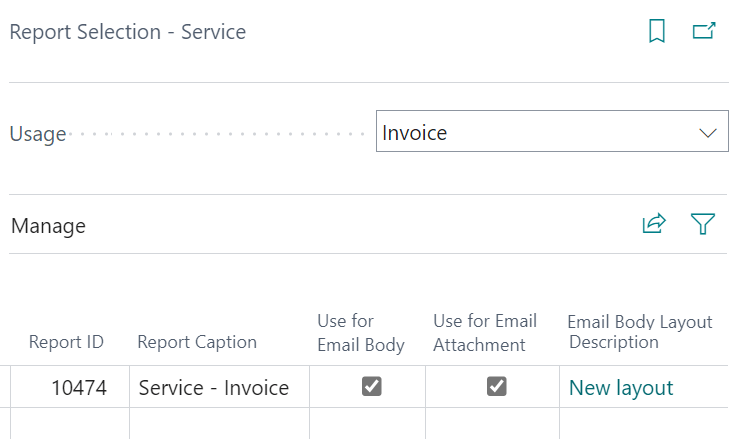 Report Selection - Service page